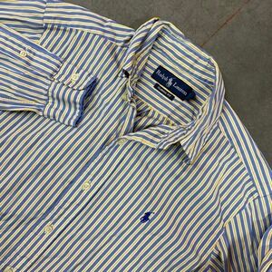 Ralph Lauren Classic Fit Striped Button Up Shirt Blue Yellow Men's Sz L